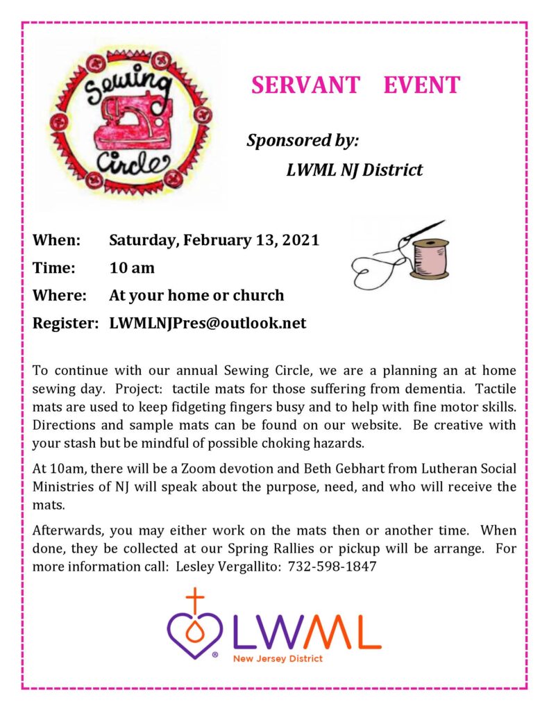 Sewing Circle Servant Event on February 13 - LWML NJ